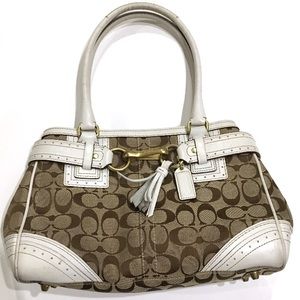 COACH Hampton Signature C Canvas Buckle Tassel Bag